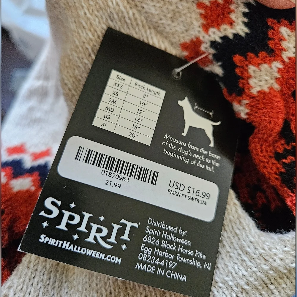 NWT Spirit Halloween Dog/Cat Sweater - Black and Orange